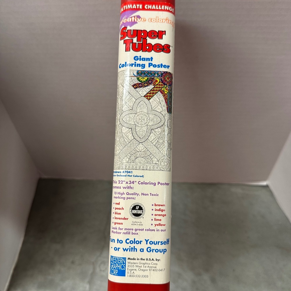 Vintage 1993 Western Graphics Super Tubes Windows 7041 Coloring Poster & Markers